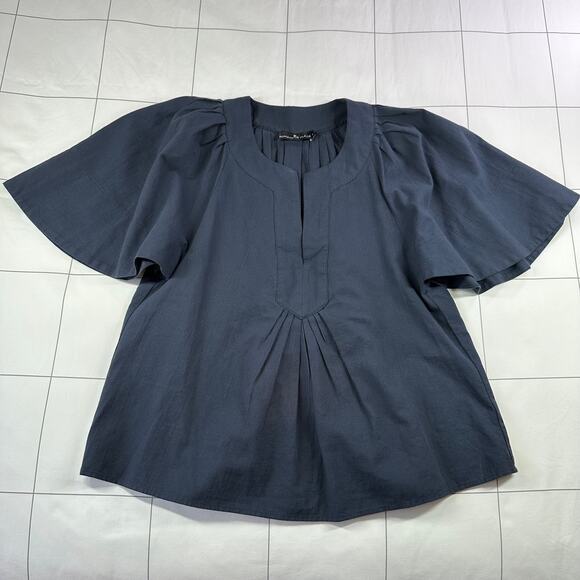 Pomander Place Top Womens Medium Navy Blue Finley Flutter Sleeve V Neck Pullover - Picture 3 of 9